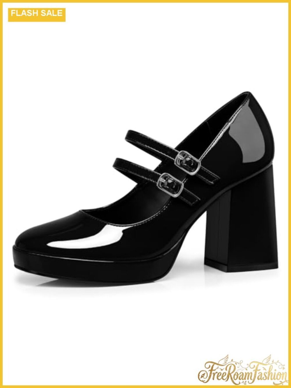 Women's Mary Jane Chunky Heel Closed Toe Block Heel Faux Leather Pumps
